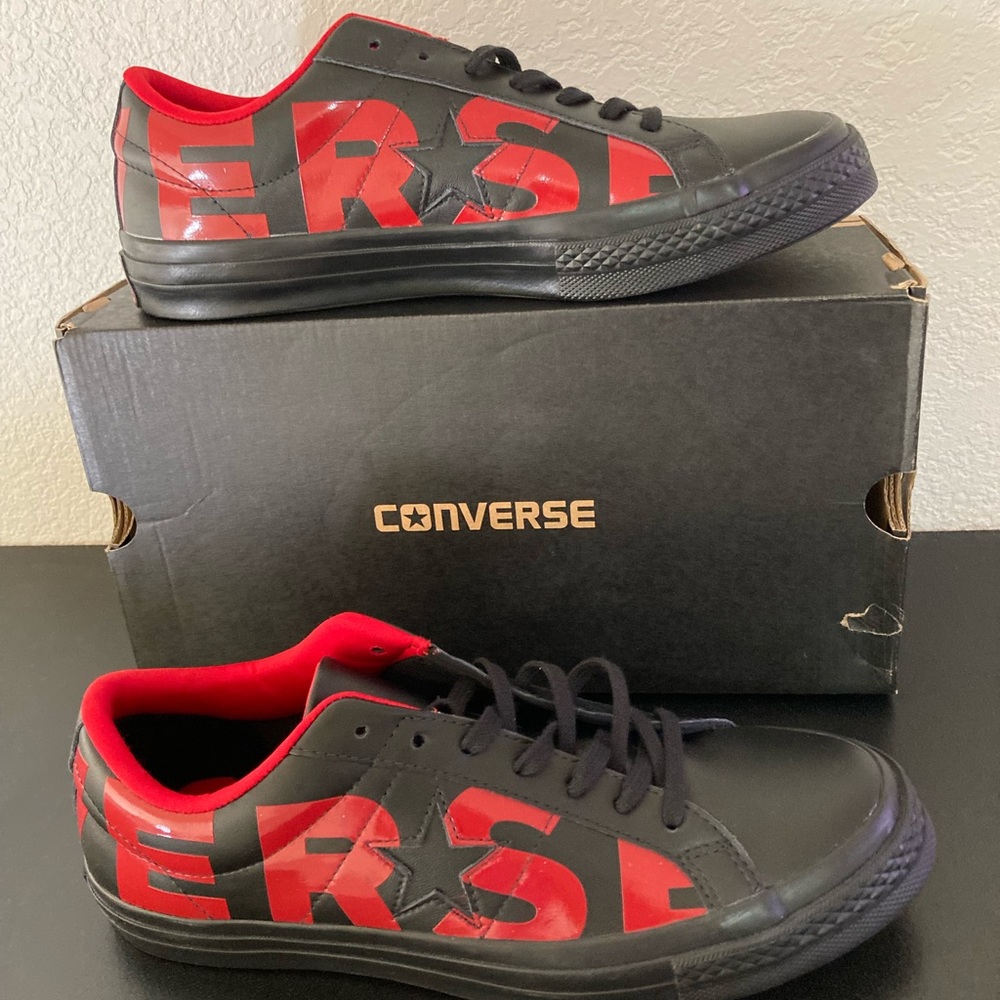NEW MENS CONVERSE ONE STAR OX 160913C SZ 10  BLK RED SNEAKERS ATHLETIC SHOES - Picture 2 of 12
